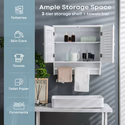 Bathroom Medicine Cabinet Wall Mounted Louvered Doors Cabinet-White