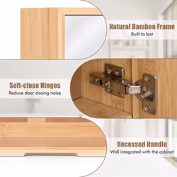 Bathroom Wall Cabinet w/ Mirror Bamboo Double Door Medicine Cabinet