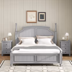 Bedside Table Wooden Nightstand End Side Table w/ 3 Drawers-Grey