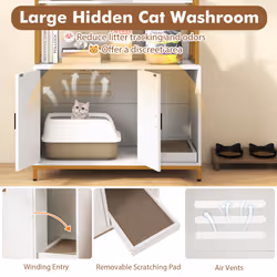 Cat Litter Box Enclosure 154cm Hidden Cat Washroom Furniture-White