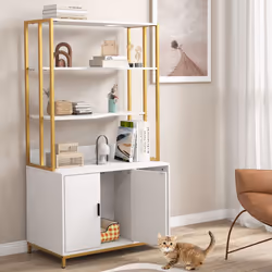 Cat Litter Box Enclosure 154cm Hidden Cat Washroom Furniture-White