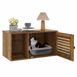 Cat Litter Box Enclosure Wooden Pet Side Table with Winding Entry