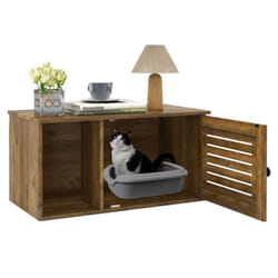 Cat Litter Box Enclosure Wooden Pet Side Table with Winding Entry