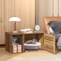 Cat Litter Box Enclosure Wooden Pet Side Table with Winding Entry