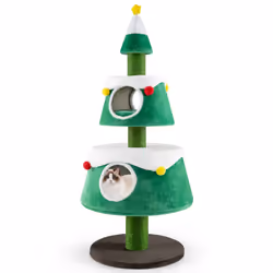 Christmas Cat Tree Cute Cat Tower for Indoor Cats w/ 2 Condos-Green