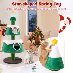 Christmas Cat Tree Cute Cat Tower for Indoor Cats w/ 2 Condos-Green