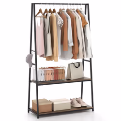 Clothes Rack Home Freestanding Clothes Rack w/ 2 Shelves-Brown
