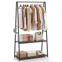Clothes Rack Home Freestanding Clothes Rack w/ 2 Shelves-Brown