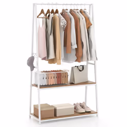 Clothes Rack Home Freestanding Clothes Rack w/ 2 Shelves-Natural