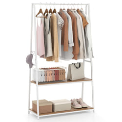 Clothes Rack Home Freestanding Clothes Rack w/ 2 Shelves-Natural