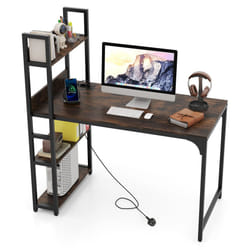 Computer Desk 120 CM Study Writing Desk with Charging Station-Brown