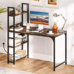 Computer Desk 120 CM Study Writing Desk with Charging Station-Brown