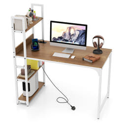 Computer Desk 120 CM Study Writing Desk with Charging Station-Natural