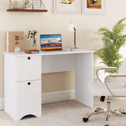Computer Desk Home Office Writing Desk Study Desk w/ 2 Drawers-White