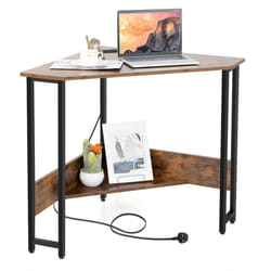 Corner Desk Triangle Computer Desk Laptop Desk w/ Power Outlet