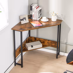 Corner Desk Triangle Computer Desk Laptop Desk w/ Power Outlet