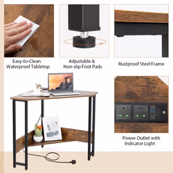 Corner Desk Triangle Computer Desk Laptop Desk w/ Power Outlet