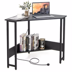Corner Desk Triangle Computer Desk Laptop Desk w/ Power Outlet
