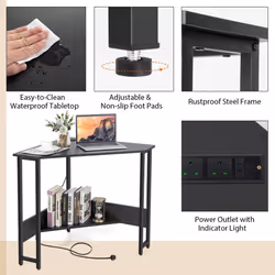 Corner Desk Triangle Computer Desk Laptop Desk w/ Power Outlet