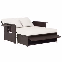 Patio Rattan Daybed Set Wicker Loveseat Sofa w/Ottoman & Side Tray-White