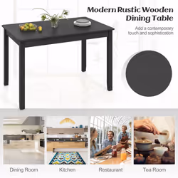 Wooden Dining Table for 4 People 122cm Rectangular Kitchen Table-Black
