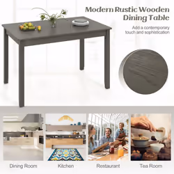 Wooden Dining Table for 4 People 122cm Rectangular Kitchen Table-Gray