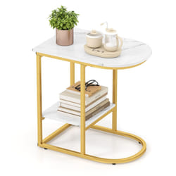 C-shaped End Table Modern Sofa Side Table with Storage Shelf-White