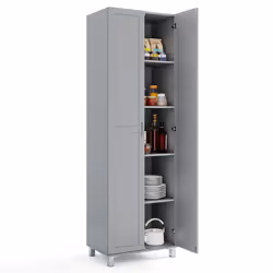 Double Door Tall Storage Cabinet Freestanding Pantry Cabinet with Adjustable Shelf-Grey