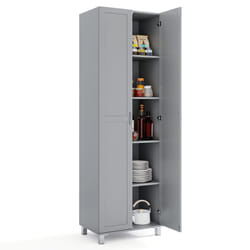Double Door Tall Storage Cabinet Freestanding Pantry Cabinet with Adjustable Shelf-Grey