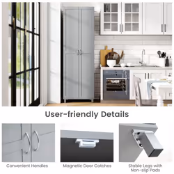 Double Door Tall Storage Cabinet Freestanding Pantry Cabinet with Adjustable Shelf-Grey