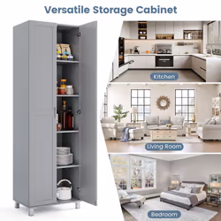 Double Door Tall Storage Cabinet Freestanding Pantry Cabinet with Adjustable Shelf-Grey