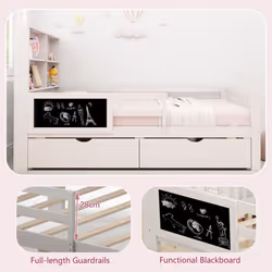 Double Size Bed Frame w/ 2 Storage Drawers Wooden Slats Support Bed for Kids White