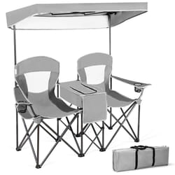 Double Sunshade Folding Chairs 2-Person Camping Fishing Chairs-Grey