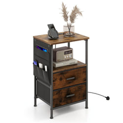End Table Nightstand with Charging Station Industrial Bedside Table W/ 2 Drawers