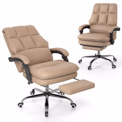 Ergonomic Office Chair PU Leather Computer Chair w/ Footrest-Coffee