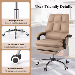 Ergonomic Office Chair PU Leather Computer Chair w/ Footrest-Coffee