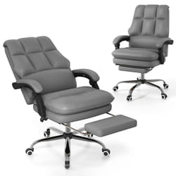 Ergonomic Office Chair PU Leather Computer Chair w/ Footrest-Grey