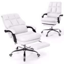 Ergonomic Office Chair PU Leather Computer Chair w/ Footrest-White