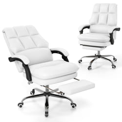 Ergonomic Office Chair PU Leather Computer Chair w/ Footrest-White