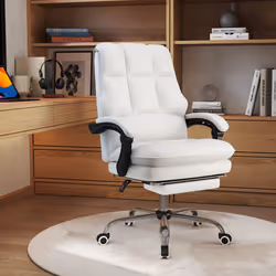 Ergonomic Office Chair PU Leather Computer Chair w/ Footrest-White