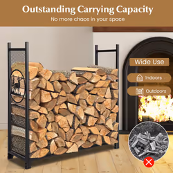 Firewood Rack Stand Heavy-Duty Log Rack Holder Mesh Sides Fireplace Wood Storage