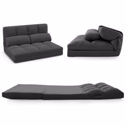 Floor Sofa Bed Convertible Floor Sofa Couch w/ 2 Pillows-Dark Gray
