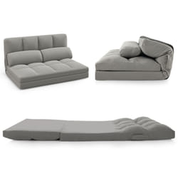 Floor Sofa Bed Convertible Floor Sofa Couch w/ 2 Pillows-Light Grey