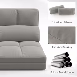 Floor Sofa Bed Convertible Floor Sofa Couch w/ 2 Pillows-Light Grey