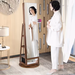 Floor Standing Swivel Jewelry Cabinet Lockable Jewelry Armoire w/ Full-Length Mirror &Lights