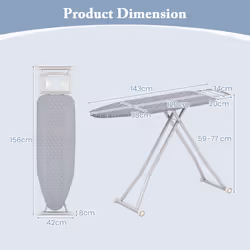 Foldable Steam Station Table 120 x 38 cm Iron Board with Cover & Iron Rest