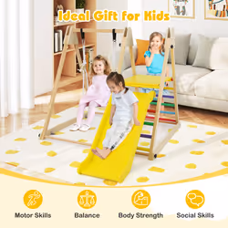 Foldable Wooden Climbing Toys with Swing & Slide Indoor Kids Climber Playset-Multicolor