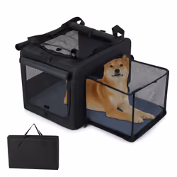 Folding Soft Dog Crate Portable and Foldable Pet Carrying Bag-Black