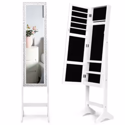 Freestanding Jewelry Cabinet Armoire Jewelry Organizer with Full-Length Mirror