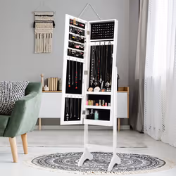 Freestanding Jewelry Cabinet Armoire Jewelry Organizer with Full-Length Mirror